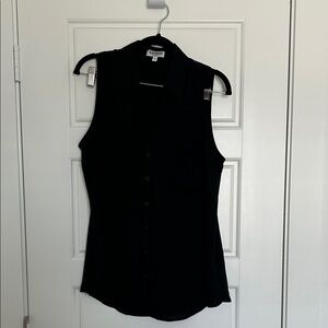 Express Sleeveless Black Button-Front Collared Blouse